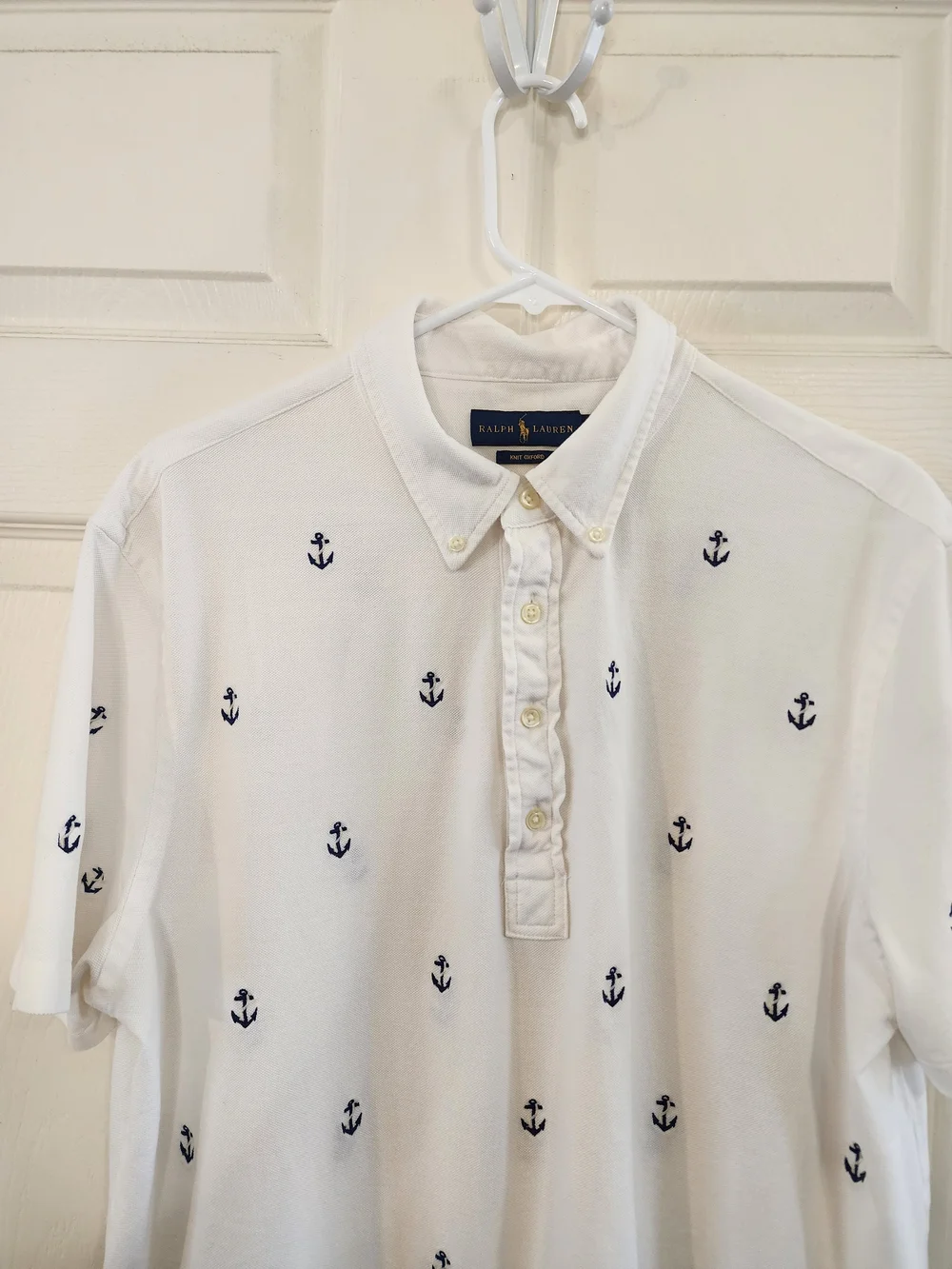 Ralph Lauren White Anchor-Embroidered Cotton Polo Shirt
